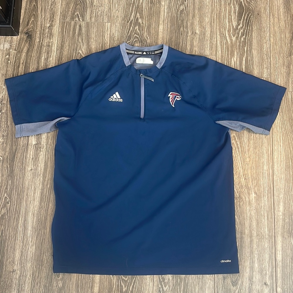 Adidas Shirt Mens XL Blue Gray Quarter Zip Pullover Short Sleeve Atlanta Falcons